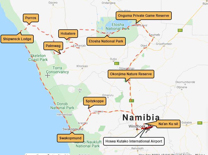 Map Tales from Africa Travel Life between desert and sea North Namibia tour